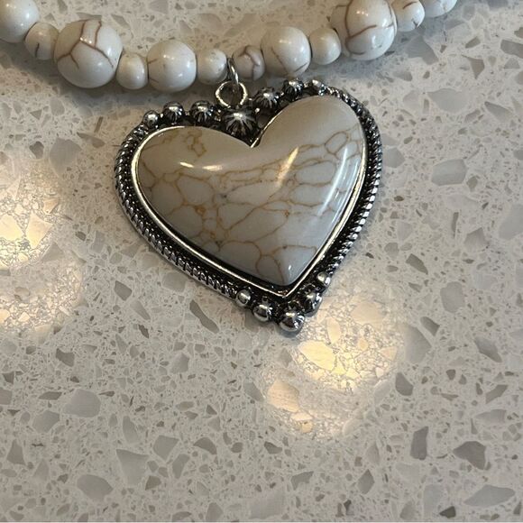 Boho Heart Beaded Necklace & Matching Heart Shaped Earrings, Fashion Jewelry Set - Picture 5 of 13